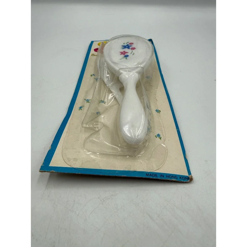 Vintage Baby Comb and Brush Set White Floral Design New in Box